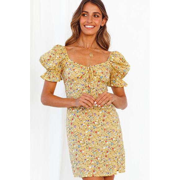 NWT - Yellow Floral Print Puff Sleeve Dress - XL - Picture 4 of 6